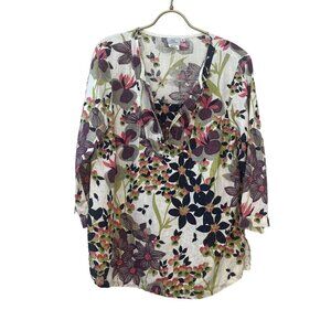 Hot Cotton Linen Tunic Blouse Floral Print Ladies Size MED